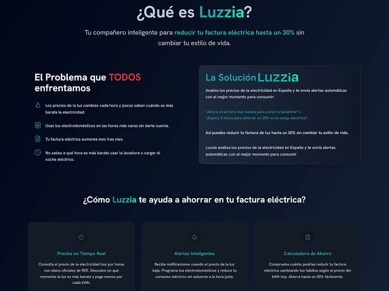 Página de aterrizaje de Luzzia orientada a la conversión