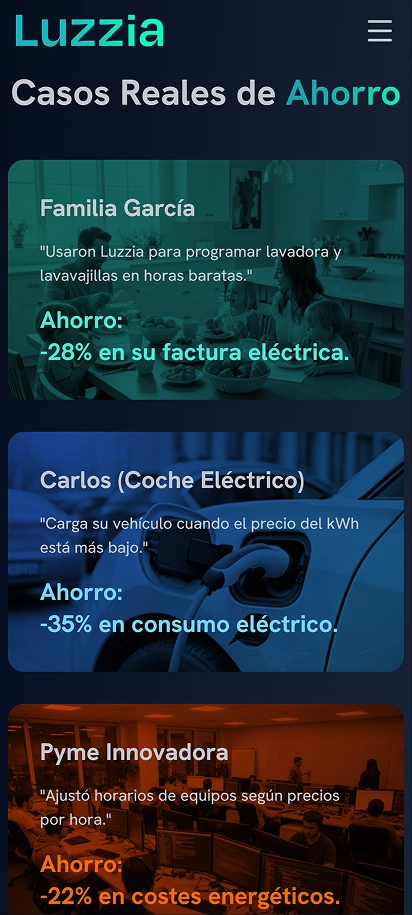 Casos reales de ahorro — Luzzia móvil